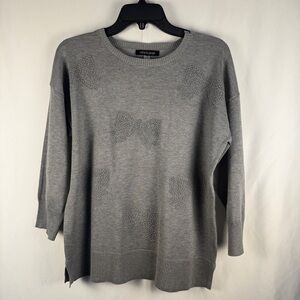 Cable & Gauge Gray Sweater with Bow Embellishment, holiday party, neutral